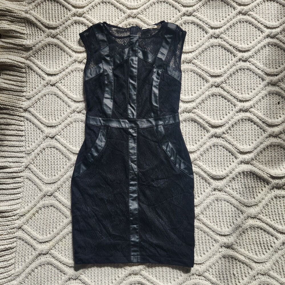 Mustard Seed Black Lace/ Faux Leather Mini Dress Size S